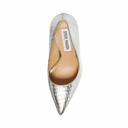 Women RIVAL SILVER CROCODILE Silver Croco Steve Madden Heels