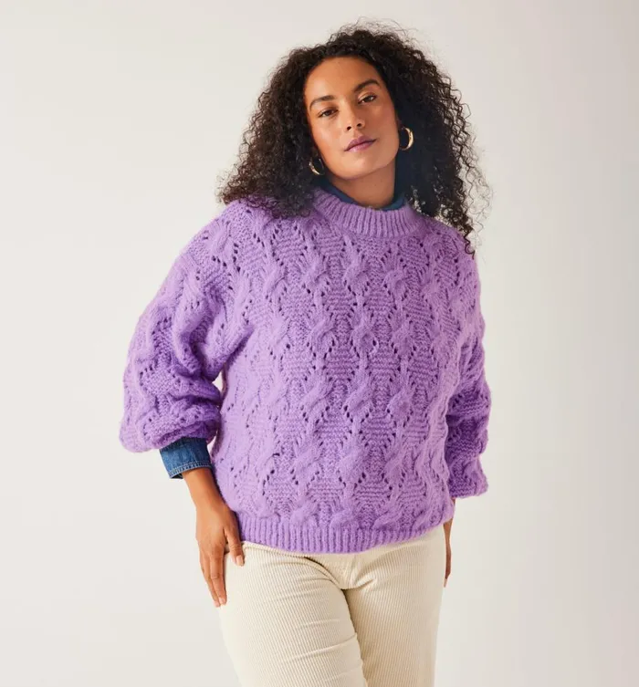 Women RoundNeck CableKnit Jumper 8211 Lilac Promod Jumpers And Cardigans