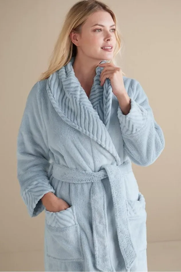 Women Royal Plush Robe Blue Fog Soft Surroundings Sleepwear and Lounge Women Royal Plush Robe Blue Fog Soft Surroundings Sleepwear and Lounge