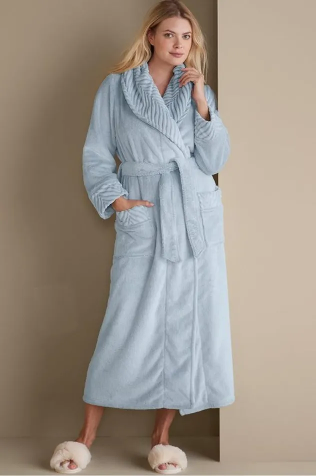 Women Royal Plush Robe Blue Fog Soft Surroundings Sleepwear and Lounge Women Royal Plush Robe Blue Fog Soft Surroundings Sleepwear and Lounge