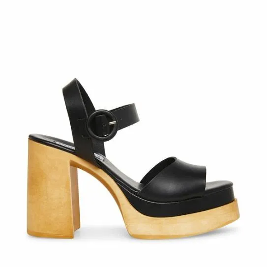 Women RUTH BLACK LEATHER Black Leather Steve Madden Sandals