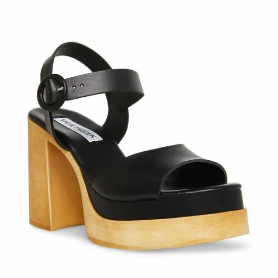 Women RUTH BLACK LEATHER Black Leather Steve Madden Sandals Women RUTH BLACK LEATHER Black Leather Steve Madden Sandals