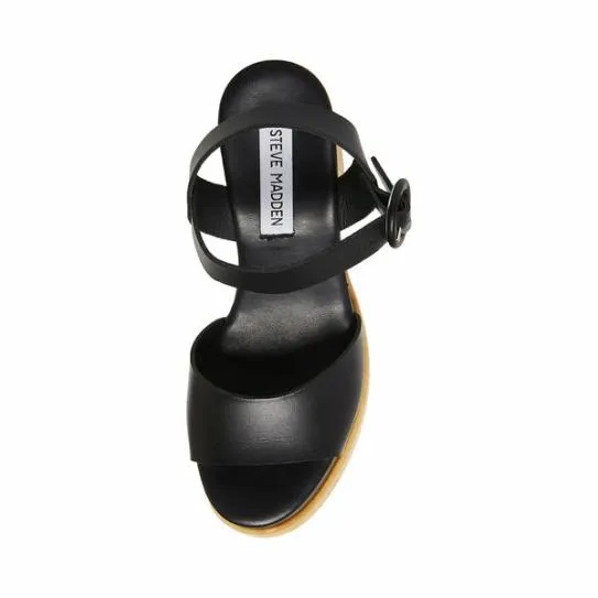Women RUTH BLACK LEATHER Black Leather Steve Madden Sandals Women RUTH BLACK LEATHER Black Leather Steve Madden Sandals