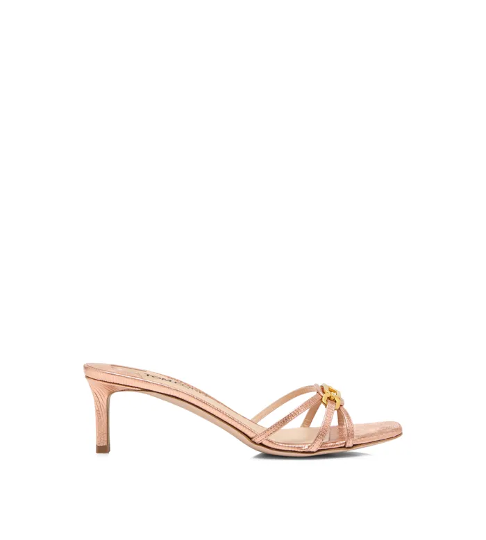 Women Sandals Tom Ford Laminated Stamped Lizard Leather Whitney Mule Rose Gold