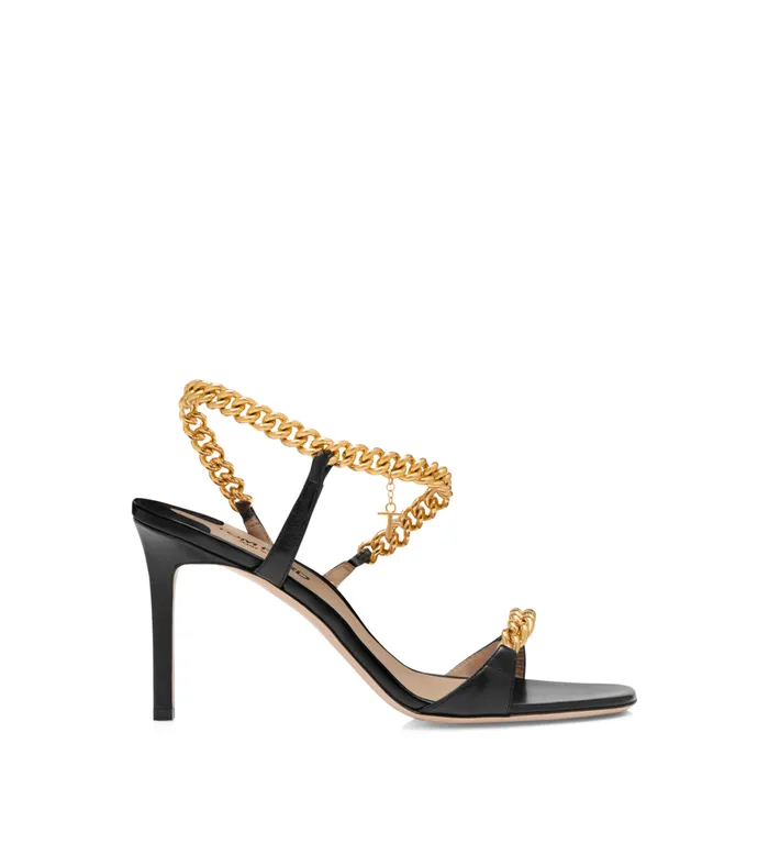Women Sandals Tom Ford Shiny Leather Zenith Sandal Black