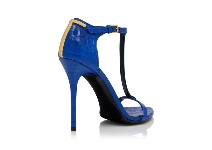 Women Sandals Tom Ford Shiny Stamped Crocodile Leather Iconic T Sandal Cobalt Women Sandals Tom Ford Shiny Stamped Crocodile Leather Iconic T Sandal Cobalt