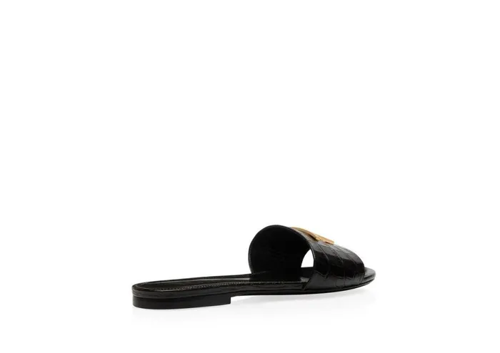 Women Sandals Tom Ford Shiny Stamped Crocodile Leather Tf Slide Black Women Sandals Tom Ford Shiny Stamped Crocodile Leather Tf Slide Black