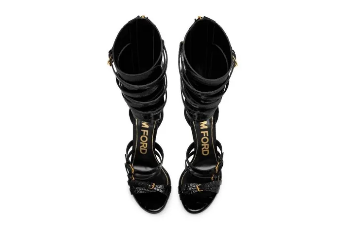 Women Sandals Tom Ford Stamped Crocodile Leather Gladiator Sandal Black Women Sandals Tom Ford Stamped Crocodile Leather Gladiator Sandal Black