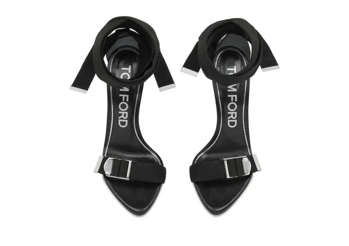 Women Sandals Tom Ford Textured Ribbon Buckle Ankle Wrap Sandal Black Women Sandals Tom Ford Textured Ribbon Buckle Ankle Wrap Sandal Black