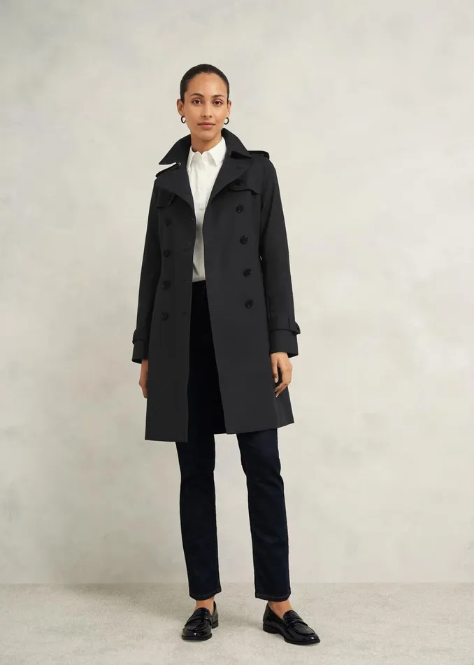 Women Saskia Shower Resistant Trench Coat Black Hobbs Coats and Jackets