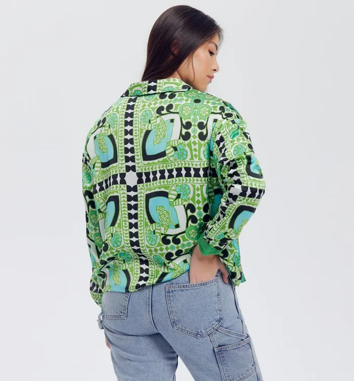 Women Satin Shirt 8211 Multicolour Print Promod Shirts And Tunics Women Satin Shirt 8211 Multicolour Print Promod Shirts And Tunics