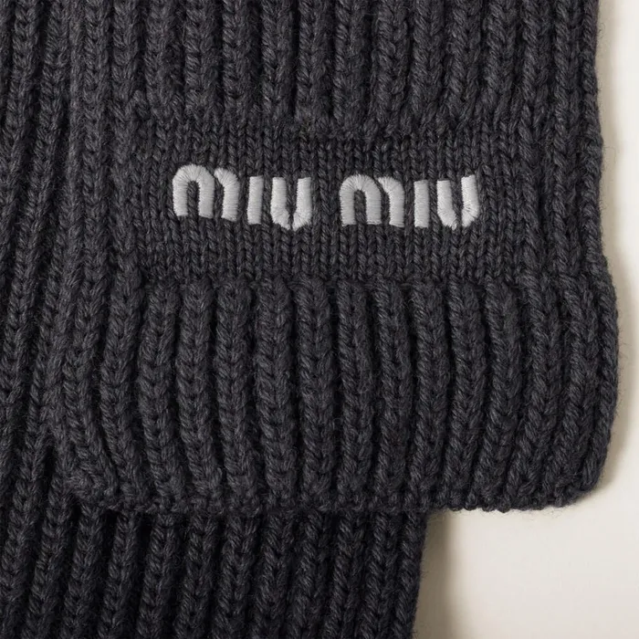Women Scarves And Socks Miu Miu Wool Scarf Slate Graywhite Women Scarves And Socks Miu Miu Wool Scarf Slate Graywhite
