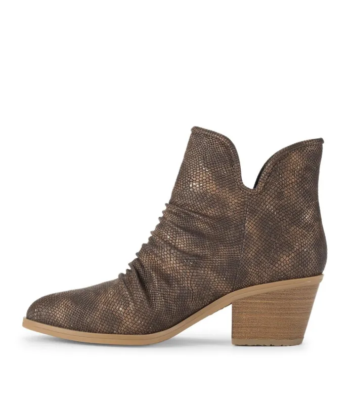 Women Serenity Block Heel Bootie Taupe Metallic Baretraps Booties