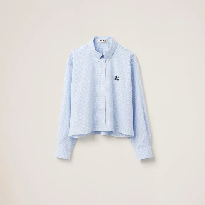 Women Shirts And Tops Miu Miu Gingham Check Poplin Shirt Whitelight Blue