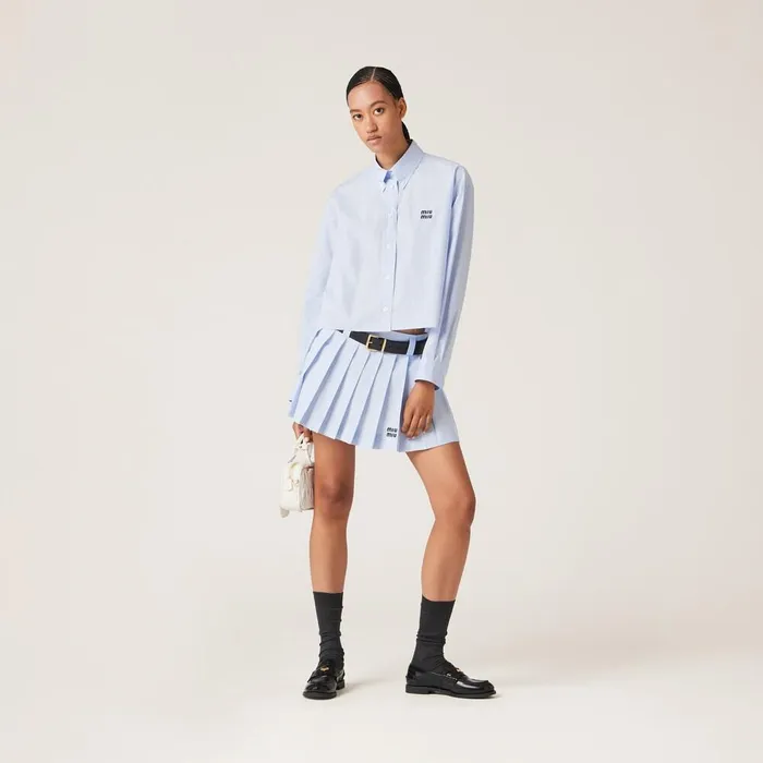 Women Shirts And Tops Miu Miu Gingham Check Poplin Shirt Whitelight Blue Women Shirts And Tops Miu Miu Gingham Check Poplin Shirt Whitelight Blue