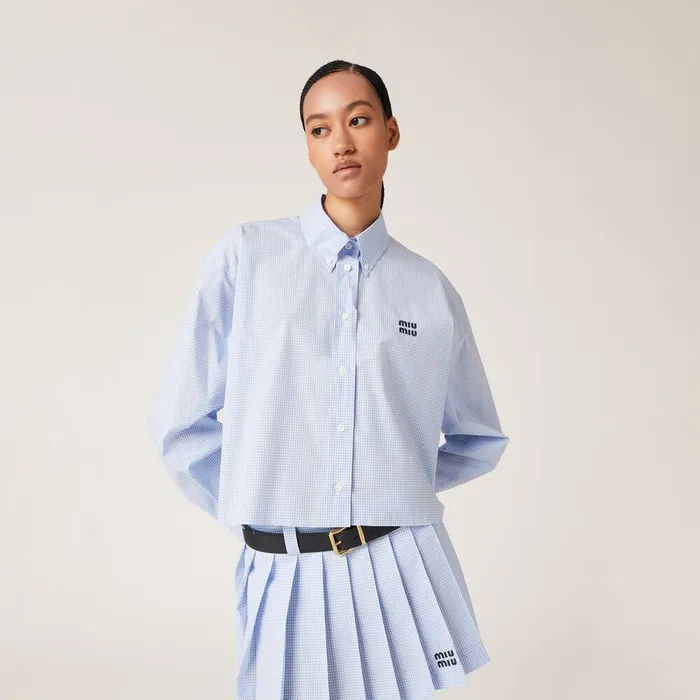Women Shirts And Tops Miu Miu Gingham Check Poplin Shirt Whitelight Blue Women Shirts And Tops Miu Miu Gingham Check Poplin Shirt Whitelight Blue