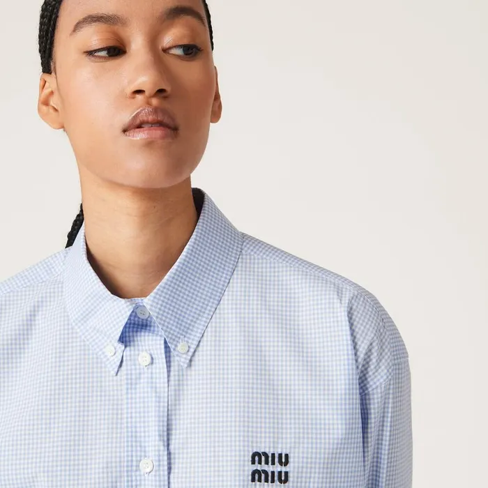 Women Shirts And Tops Miu Miu Gingham Check Poplin Shirt Whitelight Blue Women Shirts And Tops Miu Miu Gingham Check Poplin Shirt Whitelight Blue
