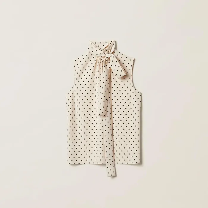 Women Shirts And Tops Miu Miu Polkadot Crepe De Chine Top Ivoryblack