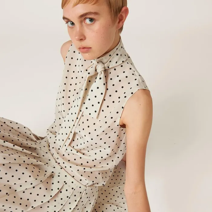Women Shirts And Tops Miu Miu Polkadot Crepe De Chine Top Ivoryblack Women Shirts And Tops Miu Miu Polkadot Crepe De Chine Top Ivoryblack