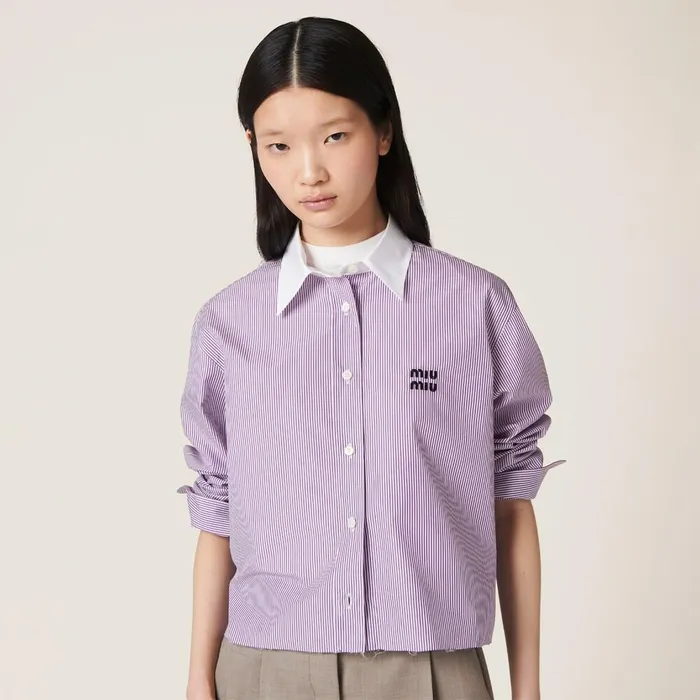Women Shirts And Tops Miu Miu Striped Shirt Whitemauve Women Shirts And Tops Miu Miu Striped Shirt Whitemauve