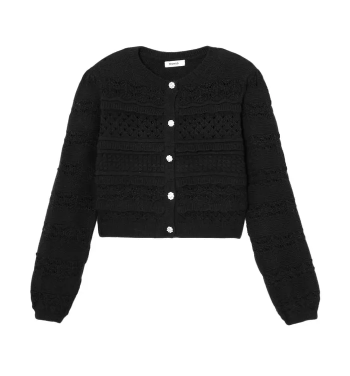 Women Short Cardi With Fancy Buttons 8211 Black Promod Jumpers And Cardigans Women Short Cardi With Fancy Buttons 8211 Black Promod Jumpers And Cardigans