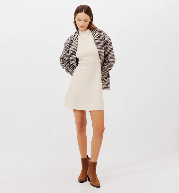 Women Short Knitted Dress 8211 Ecru Promod Dresses