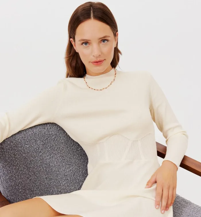 Women Short Knitted Dress 8211 Ecru Promod Dresses Women Short Knitted Dress 8211 Ecru Promod Dresses