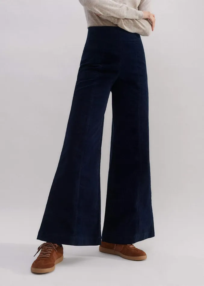 Women ShortLength Cord Travel Palazzo Pant Navy MEEM