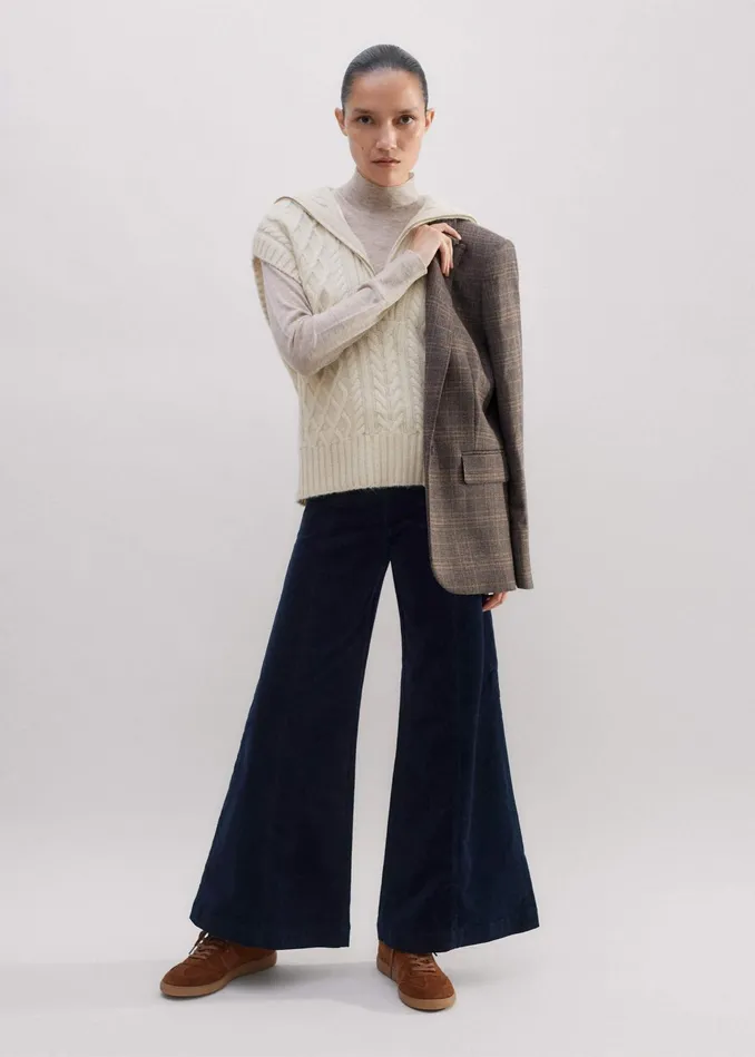 Women ShortLength Cord Travel Palazzo Pant Navy MEEM