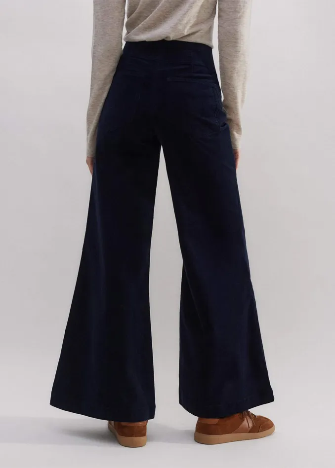 Women ShortLength Cord Travel Palazzo Pant Navy MEEM