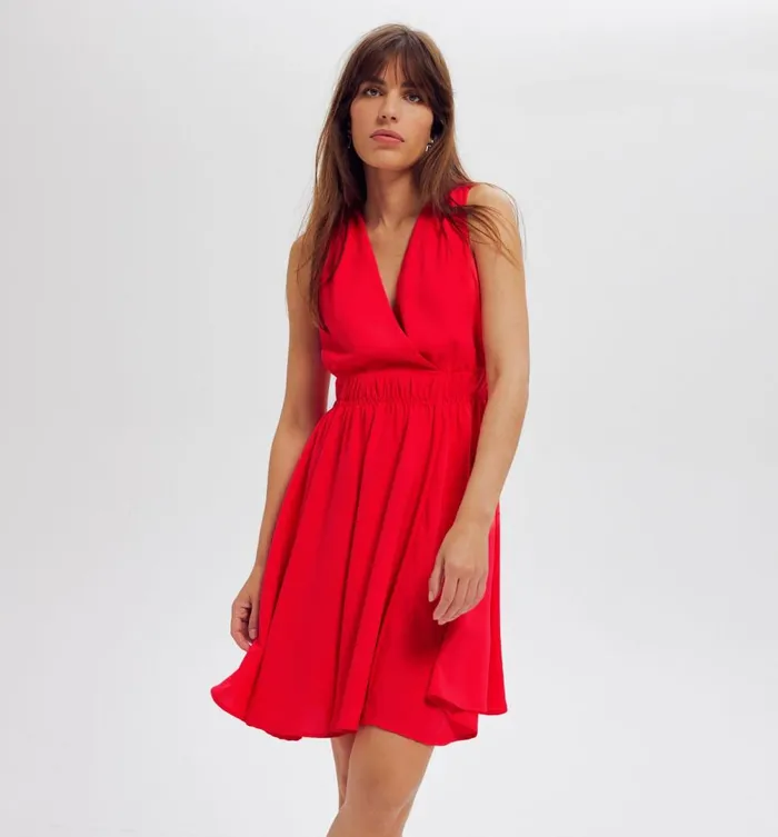 Women Short Plain Dress 8211 Red Promod Dresses