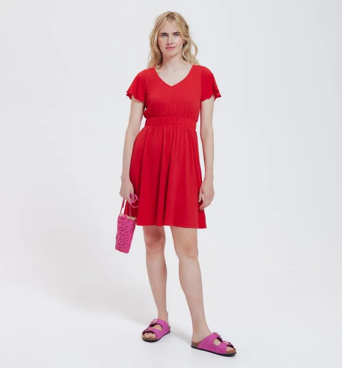 Women ShortSleeved Dress 8211 Red Promod Dresses Women ShortSleeved Dress 8211 Red Promod Dresses