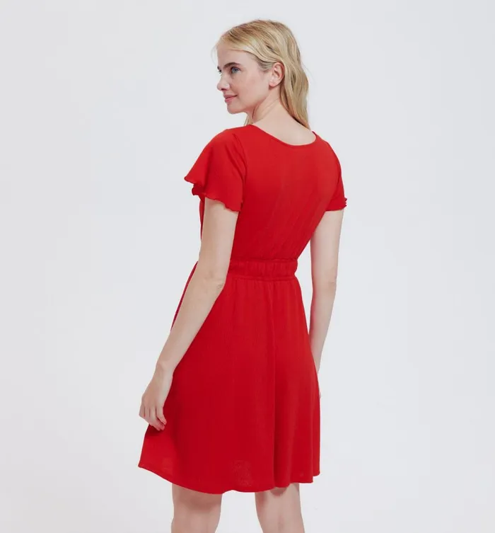 Women ShortSleeved Dress 8211 Red Promod Dresses Women ShortSleeved Dress 8211 Red Promod Dresses