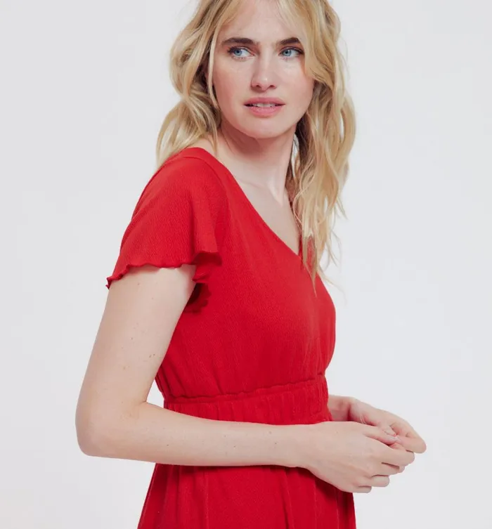 Women ShortSleeved Dress 8211 Red Promod Dresses Women ShortSleeved Dress 8211 Red Promod Dresses
