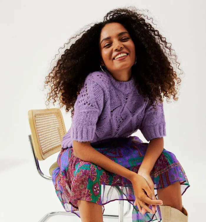 Women ShortSleeved Jumper 8211 Violet Promod Jumpers And Cardigans