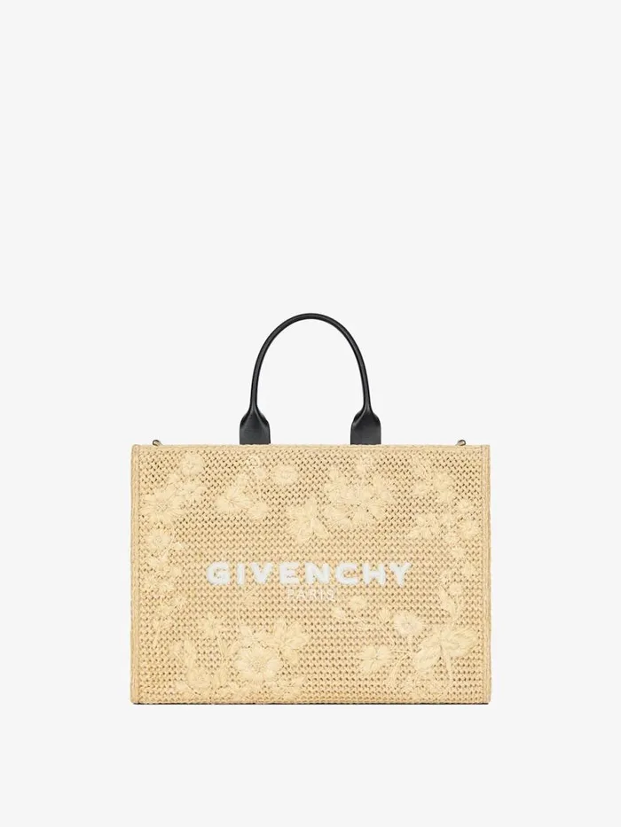 Women Shoulder Bags Givenchy Medium GTote Bag In Raffia With Floral Embroidery Natural