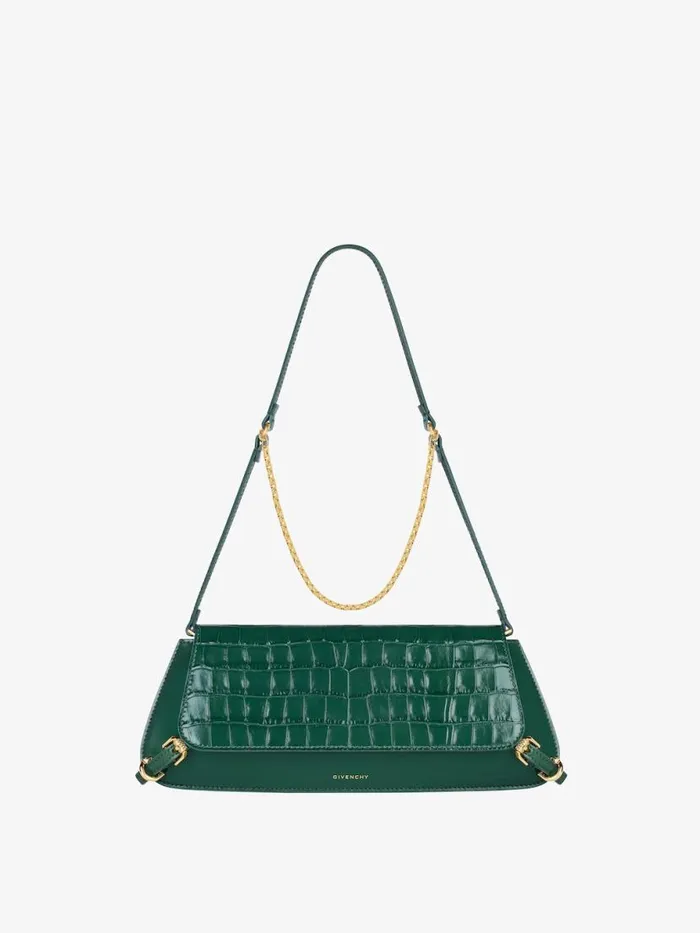 Women Shoulder Bags Givenchy Voyou Clutch Bag In Crocodile Effect Leather Emerald Green