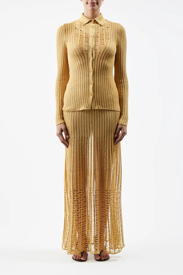 Women Skirts Gabriela Hearst Althea Knit Skirt In Gold Shappe Silk