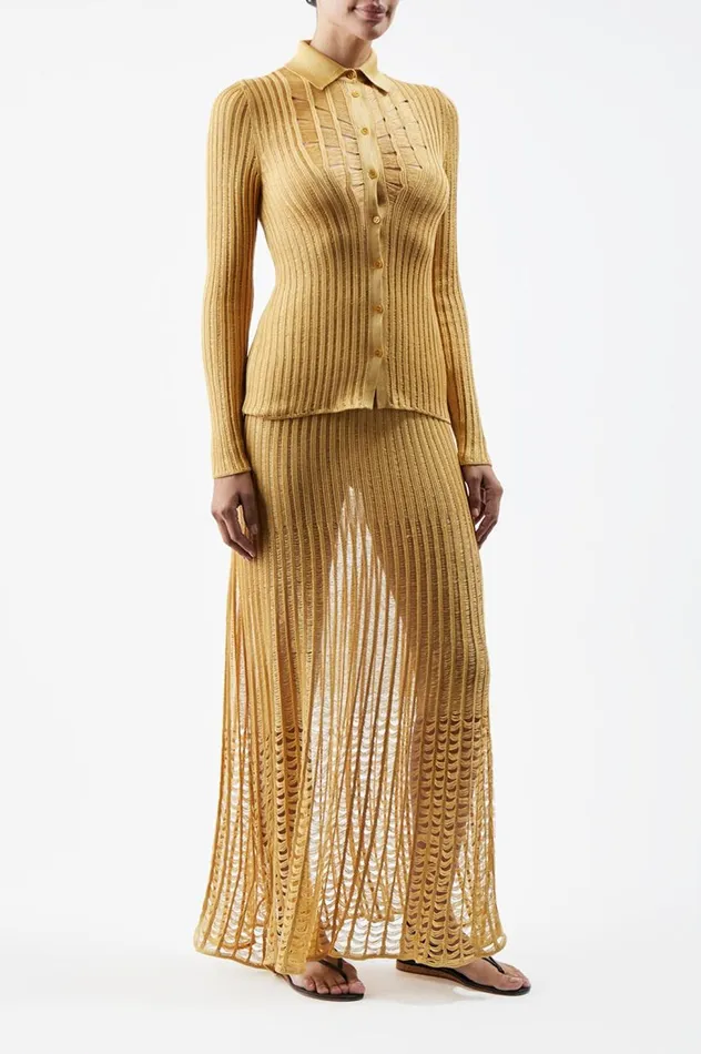 Women Skirts Gabriela Hearst Althea Knit Skirt In Gold Shappe Silk