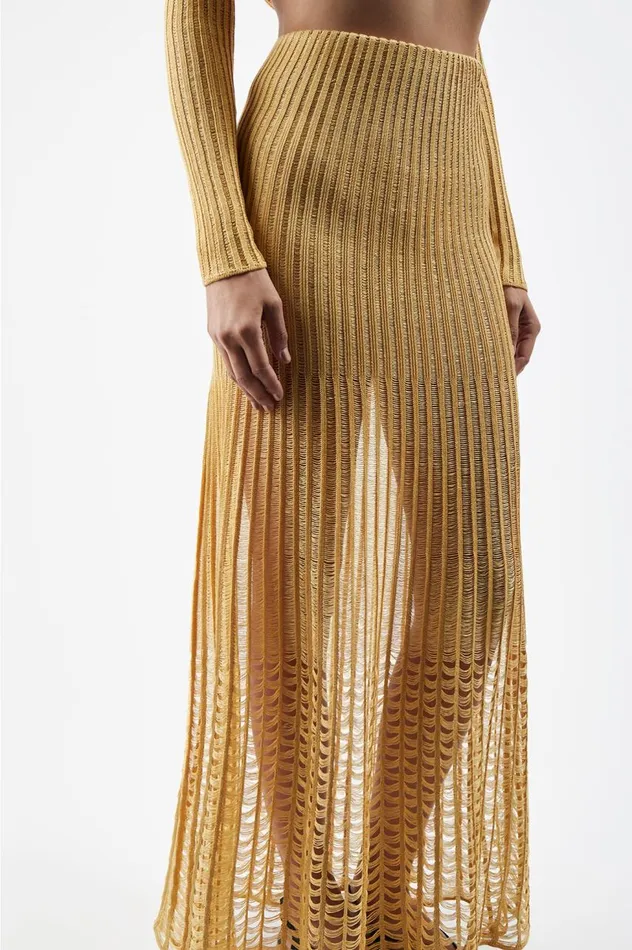 Women Skirts Gabriela Hearst Althea Knit Skirt In Gold Shappe Silk