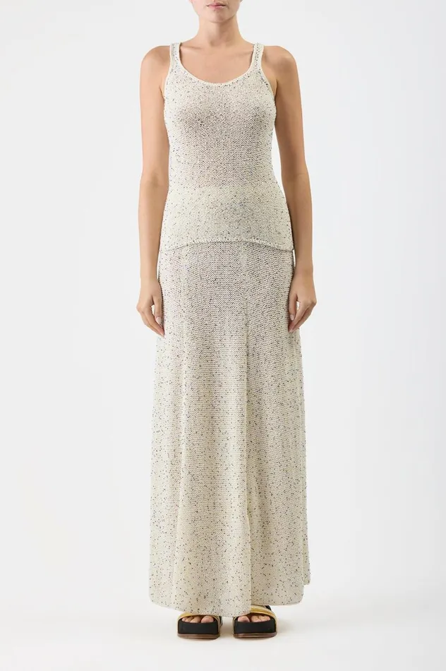 Women Skirts Gabriela Hearst Floris Knit Skirt In White Beaded Silk