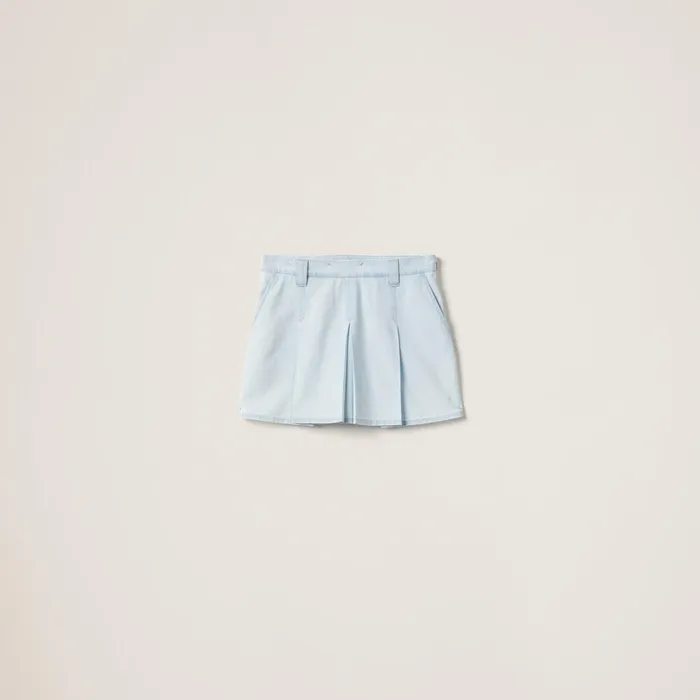 Women Skirts Miu Miu Pleated Chambray Skirt Light Blue