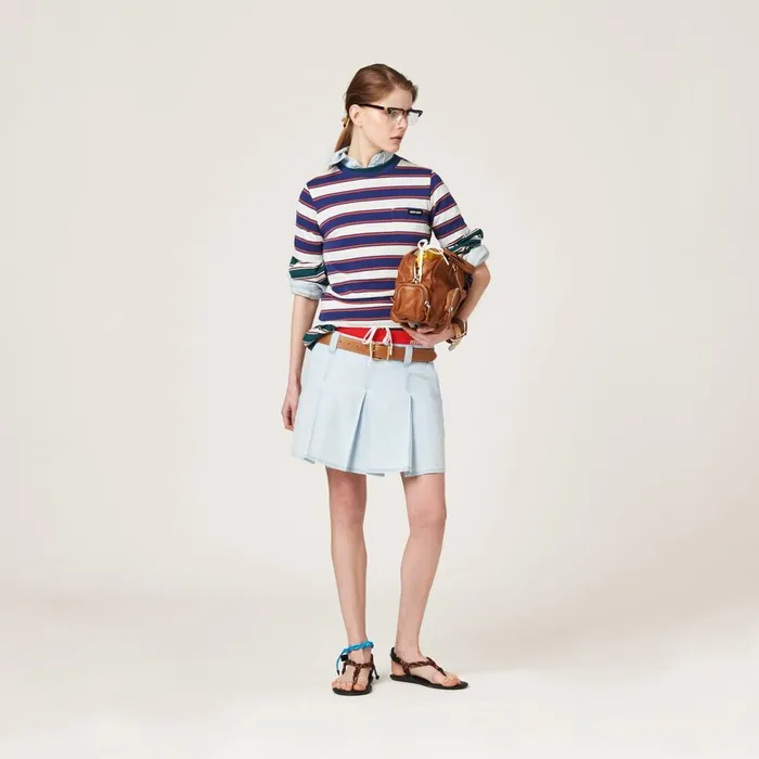 Women Skirts Miu Miu Pleated Chambray Skirt Light Blue