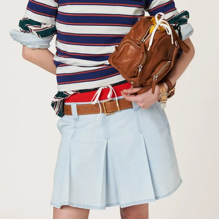 Women Skirts Miu Miu Pleated Chambray Skirt Light Blue