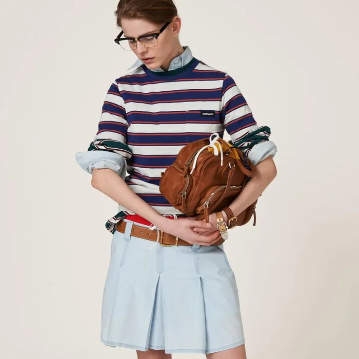 Women Skirts Miu Miu Pleated Chambray Skirt Light Blue