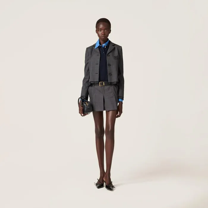 Women Skirts Miu Miu Prince Of Wales Check Miniskirt Slate Gray Women Skirts Miu Miu Prince Of Wales Check Miniskirt Slate Gray