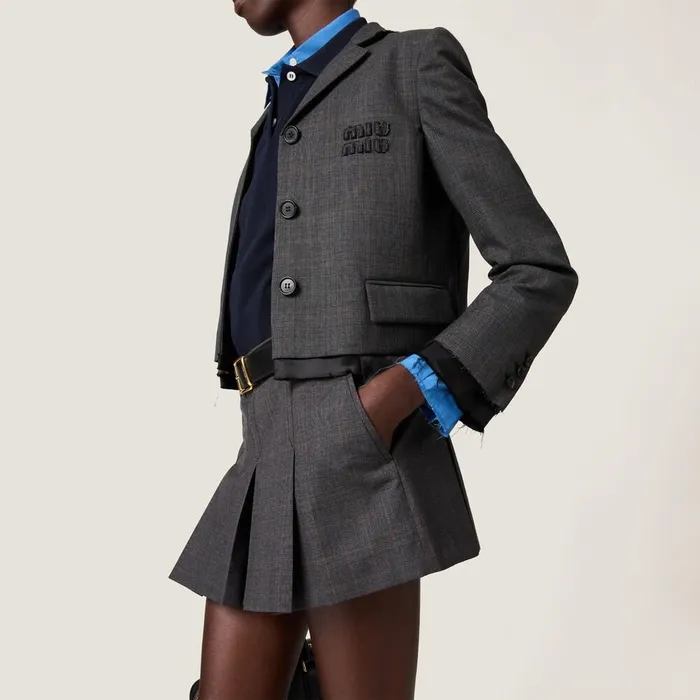 Women Skirts Miu Miu Prince Of Wales Check Miniskirt Slate Gray Women Skirts Miu Miu Prince Of Wales Check Miniskirt Slate Gray