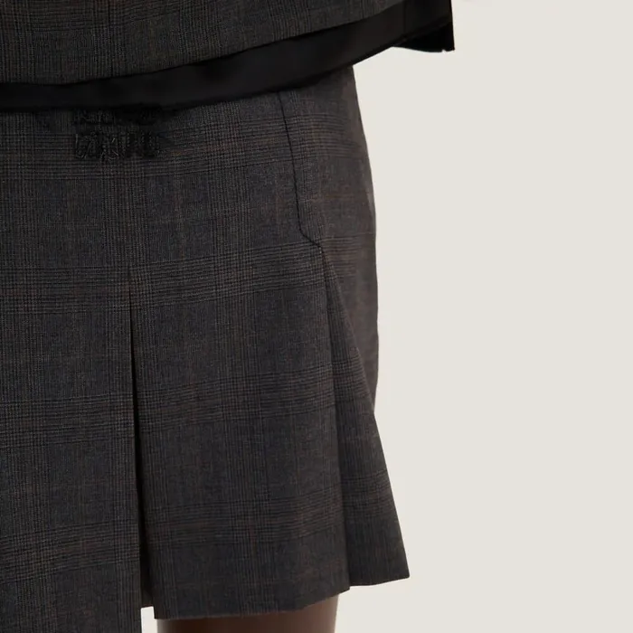 Women Skirts Miu Miu Prince Of Wales Check Miniskirt Slate Gray Women Skirts Miu Miu Prince Of Wales Check Miniskirt Slate Gray
