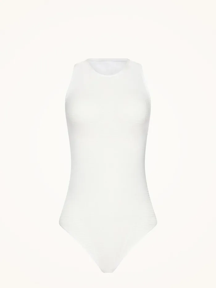 Women Sleeveless Bodies Wolford Grid Net Body White