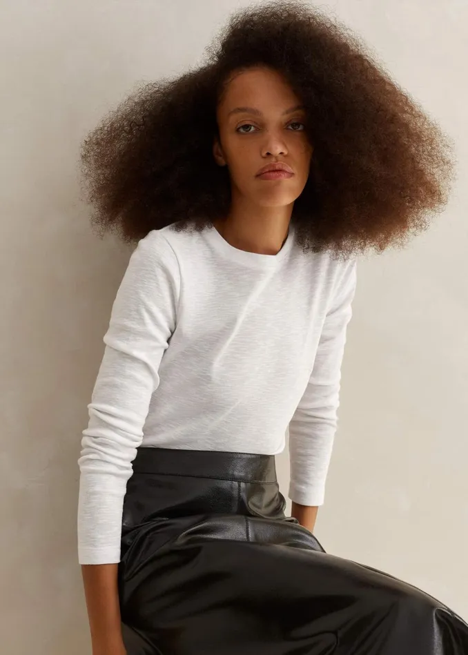 Women Slub Jersey Crop Crew Neck Top Bright White MEEM